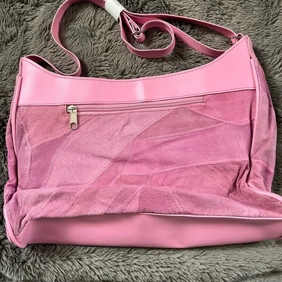 New Retro Pink Suede Haband Purse with Pocket - NWT - Picture 3 of 11